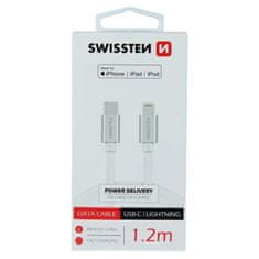 SWISSTEN Swissten textilní datový kabel Usb-C / Lightning Mfi 1,2 M Stříbrný 8595217455924