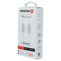 SWISSTEN Swissten textilní datový kabel Usb-C / Lightning Mfi 1,2 M Stříbrný 8595217455924