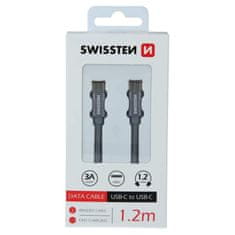 SWISSTEN Swissten textilní datový kabel Usb-C / Usb-C 1,2 M Šedý 8595217455979