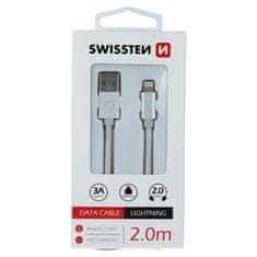 SWISSTEN Swissten textilní datový kabel Usb / Lightning 2,0 M Stříbrný 8595217455719