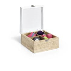 PRYM Box-organizér na drobné šicí potřeby dřevěný světlý vel. S s bílým víkem s motivem šití