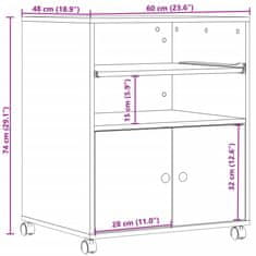Vidaxl Stojan na tiskárnu na kolečkách šedý sonoma 60 x 48 x 74 cm