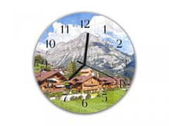 Nástěnné hodiny pr.30cm Alpská krajina - Materiál: kalené sklo
