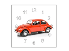 Glasdekor Nástěnné hodiny 30x30cm auto červený brouk - Materiál: kalené sklo