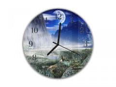 Glasdekor Nástěnné hodiny pr.30cm fantasy krajina - Materiál: kalené sklo