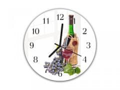 Glasdekor Nástěnné hodiny pr.30cm láhev vína a hrozny - Materiál: kalené sklo
