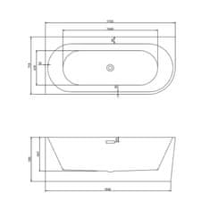 BPS-koupelny Volně stojící rohová akrylátová vana HYD-MER509D levá 170x75 bílá, odtokový komplet černý