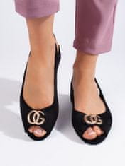 Amiatex Klasické dámské černé sandály na plochém podpatku, černé, 36