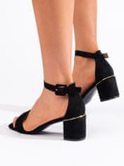 Amiatex Zajímavé černé dámské sandály na širokém podpatku, černé, 39