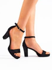 Amiatex Pohodlné sandály černé dámské na širokém podpatku + Ponožky Gatta Calzino Strech, černé, 40