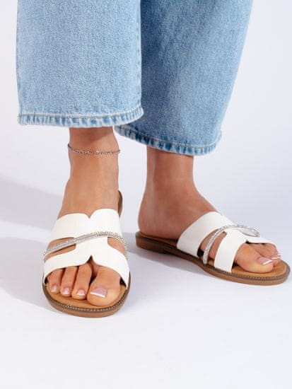 Amiatex Exkluzívní sandály dámské bílé bez podpatku + Ponožky Gatta Calzino Strech