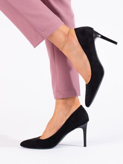 Amiatex Klasické dámské černé lodičky na jehlovém podpatku + Ponožky Gatta Calzino Strech