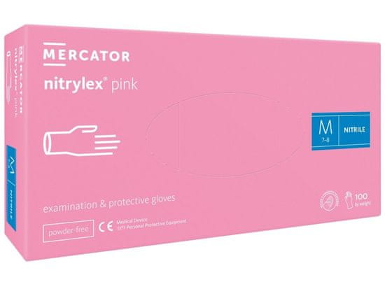 MERCATOR MEDICAL NITRYLEX PINK - Nitrilové rukavice (bez pudru) růžové, 100 ks, R-009