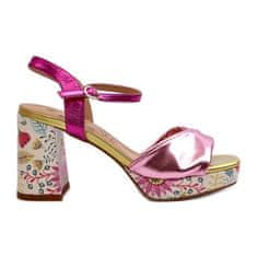 D&amp;A Květinové sandály na podpatku růžové velikost 40