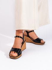Amiatex Módní černé sandály dámské na klínku + Ponožky Gatta Calzino Strech, černé, 37