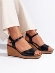 Amiatex Módní černé sandály dámské na klínku + Ponožky Gatta Calzino Strech, černé, 38