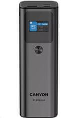 Canyon powerbanka PB-2010, 27000mAh, 2x USB-C 140W PD3.1, 1x USB-A QC 3.0, display, tmavě šedá
