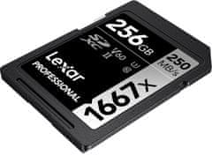 Lexar paměťová karta 256GB Professional 1667x SDXC UHS-II,(čtení/zápis:250/120MB/s) C10 V60 U3