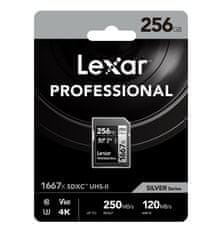 Lexar paměťová karta 256GB Professional 1667x SDXC UHS-II,(čtení/zápis:250/120MB/s) C10 V60 U3