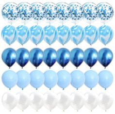 Camerazar Sada 40 modrých a bílých balónků s konfetami, latex, průměr 30 cm