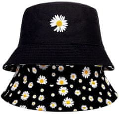 Camerazar Oboustranný Klobouk BUCKET HAT se Sedmikráskou, Černá, Polyester/Bavlna, 55-59 cm