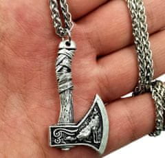 Camerazar Pánský náhrdelník se sekerou Viking Axe, stříbrný, slitina kovů, s liščím ocasem výpletem