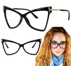 Camerazar Stylové brýle s kočičíma očima, černá, plast, UV400 filtr, 147mm délka