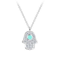 Flor de Cristal Stříbrný náhrdelník Hamsa