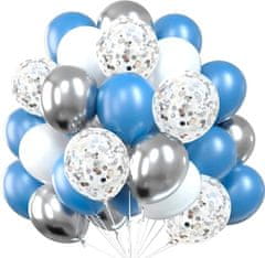 Camerazar Sada 60 modrých balónků s konfetami, latex, průměr 25 cm, pro narozeniny a svatby