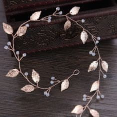 Camerazar Svatební Tiara na Drátě GOLDEN CRYSTAL LEAVES, Zlatá Barva, Délka 42 cm