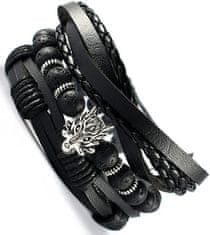 Camerazar Unisex Sada 3 Náramků Punk Black Wolf, Černá a Hnědá, Kůže a Šňůrka, Obvod 15.5-16.5 cm