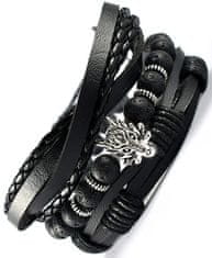 Camerazar Unisex Sada 3 Náramků Punk Black Wolf, Černá a Hnědá, Kůže a Šňůrka, Obvod 15.5-16.5 cm