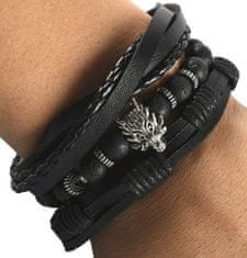 Camerazar Unisex Sada 3 Náramků Punk Black Wolf, Černá a Hnědá, Kůže a Šňůrka, Obvod 15.5-16.5 cm