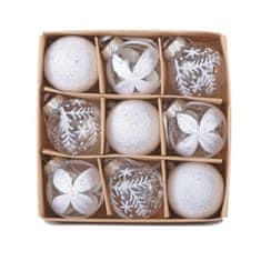 Flor de Cristal Komplet 9 plastových vánočních kouliček, průměr 7 cm, baleno v krabičce 24x24x8 cm