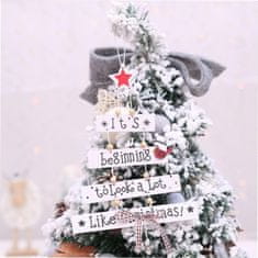 Flor de Cristal Dřevěný Vánoční Stromeček Dekorace, Bílý, 15.5 cm + 9 cm Přívěsek