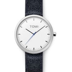 Flor de Cristal Pánské hodinky Tomi Lux s bílým ciferníkem a modrou špičkou na černém koženém řemínku, průměr 38 mm, tloušťka 7 mm