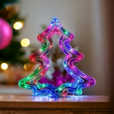 Flor de Cristal Závěsná Vánoční Dekorace ve tvaru Stromku s Vícebarevnými LED Světly, Rozměry 37x34 cm, Délka Kabelu 70 cm
