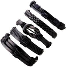 Camerazar Pánský náramek PUNK set, černý, kůže a šňůrka, obvod 15,5-16,5 cm