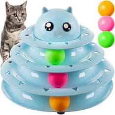 Purlov Interaktivní věž s míčky pro kočky, modrá, plastová, 24x24x19 cm