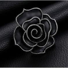 Flor de Cristal Elegantní Ozdobná brož Black Rose BZ120, černá, s krystaly, 3.7 cm x 3.7 cm