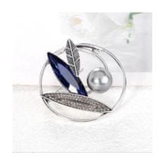 Flamenco Mystique Elegantní Ozdobná Brož CRISTAL Oval Navy BZ86, Modrá, 4.6x4.8 cm, ze Slitiny Obecných Kovů Bez Niklu a Chromu