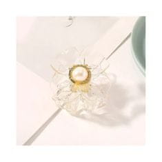 Flor de Cristal Velká spona do vlasů s květinou a zlatou perlou, transparentní, 6,5 x 6,5 cm, bez niklu a chromu