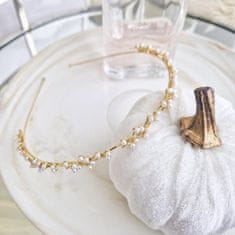 Flor de Cristal Zlatá Čelenka do Vlasů Zdobená Perlami, Slitina Obecných Kovů, 40 cm x 1 cm