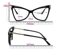 Camerazar Stylové brýle s kočičíma očima, černá, plast, UV400 filtr, 147mm délka