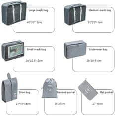 Camerazar Cestovní sada 7 vodotěsných organizérů do kufru, šedá, nepromokavý materiál, různé rozměry