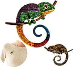 Camerazar Elegantní Brož Chameleon zdobená Zirkony, Bižuterní Slitina, 6 cm * 7,8 cm