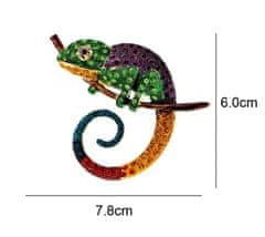 Camerazar Elegantní Brož Chameleon zdobená Zirkony, Bižuterní Slitina, 6 cm * 7,8 cm