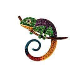 Camerazar Elegantní Brož Chameleon zdobená Zirkony, Bižuterní Slitina, 6 cm * 7,8 cm