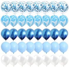 Camerazar Sada 40 modrých a bílých balónků s konfetami, latex, průměr 30 cm
