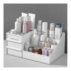 Flor de Cristal Organizér na kosmetiku bílý, plastový s 2 zásuvkami a 5 přihrádkami, rozměry 28.5x17.5x12.5 cm
